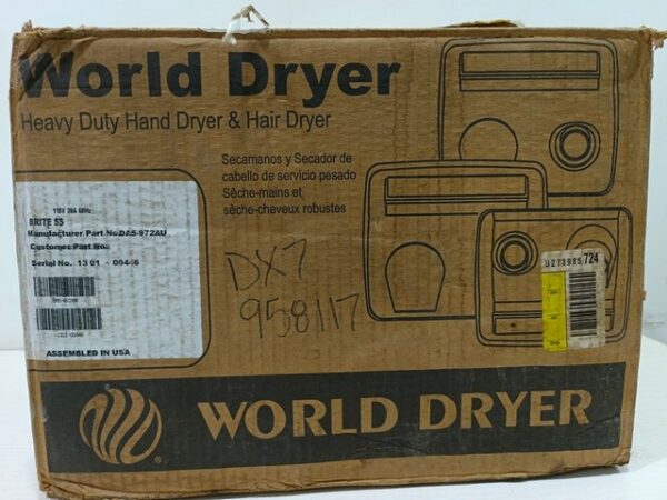 World Dryer DA5-972 AU BRIGHT SS Hand Dryer Push Button Finish - Image 2