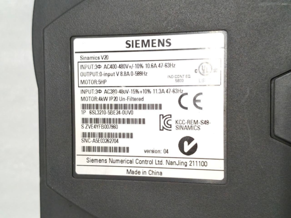 SIMENS SINAMICS V20 5HP DRIVE 6SL3210-58E24-0UV0