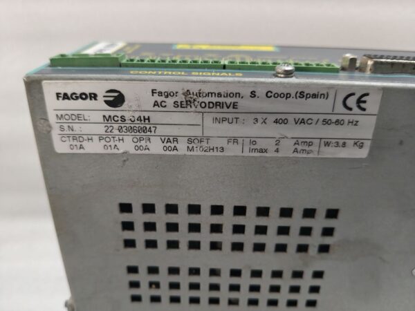 FAGOR MCS - 04H AC SERVO DRIVE 22- 03060047 - Image 10