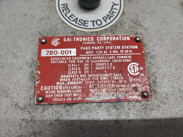Gai-tronics 780-001 Hazardous Handset Station DIV 1 1PL USED B/H. 4 BOLT BROKEN - Image 12