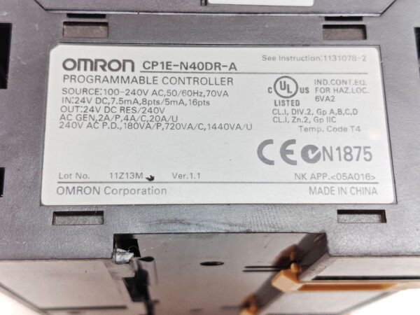 OMRON CP1E N40DR A PLC CPU MODULE PROGRAMMABLE CONTROLLER LOT NO 11Z13M 12:52 - Image 5