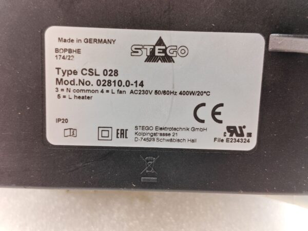 STEGO 02810.0-14 FAN HEATER, 230VAC/400W, 174/22 CSL 028 18:21 - Image 5