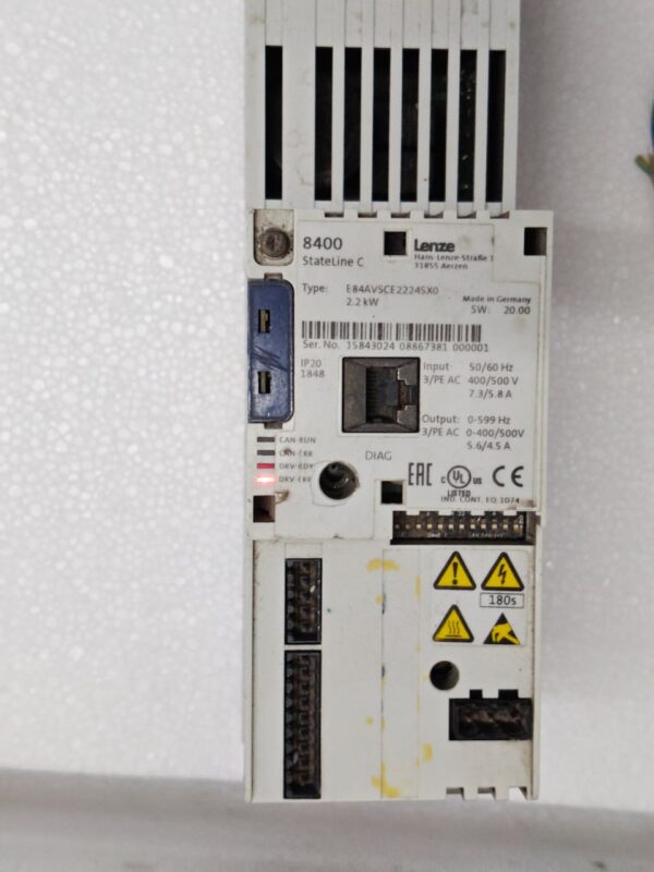 LENZE INVERTER #2 E84AVSCE2224SX0 8400 STATELINE C 2.2KW 50/60 HZ IP20 1848 13:22 - Image 5
