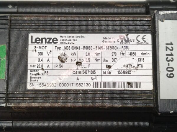 LENZE MCS 09H41-RS0B0-B14N-ST5SOON-ROSU 15548982 SERVO MOTOR 300V 3.4 A 1.6 KW 13:28 - Image 5