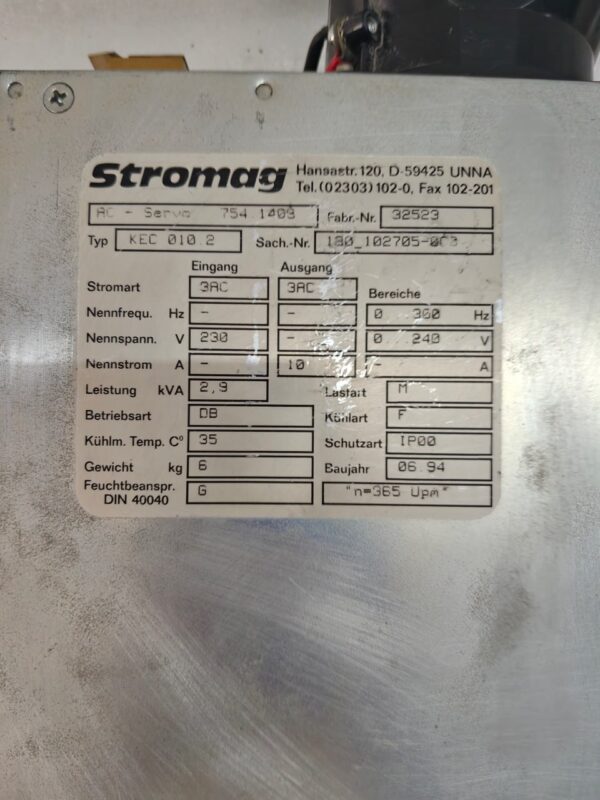 STORMAG AC SERVO DRIVE D-59425 UNNA 2000U Pm SERVO 7541403 17:45 - Image 4