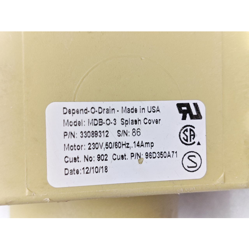 Depend-o-drain model MDB-O-3 SPLASH COVER 33089312 drain valve 220VAC 96D350A71 (11)