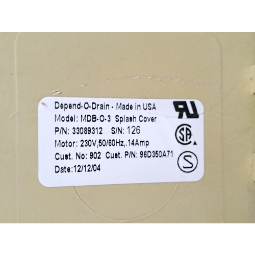 Depend-o-drain model MDB-O-3 SPLASH COVER 33089312 drain valve 220VAC 96D350A71 (11)