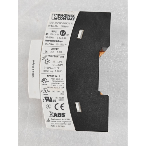 Phoenix Contact STEP-PS1AC24DC1.75 Power Supply 2868648 24VDC MA NO. 9037781 (1)