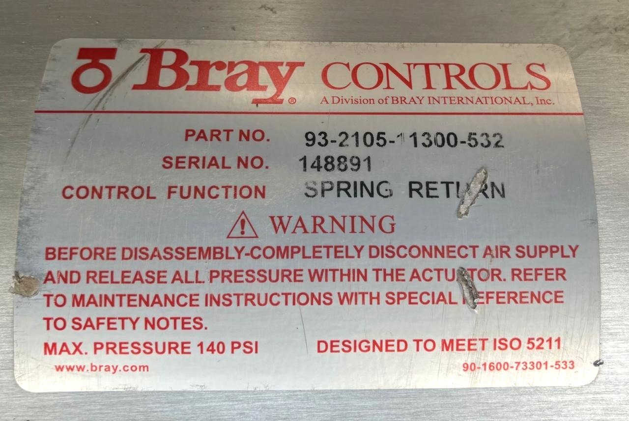BRAY VALVE CONTROLS 93-2105-11300-532 DOUBLE ACTING ACTUATOR S.N 148891 (3)