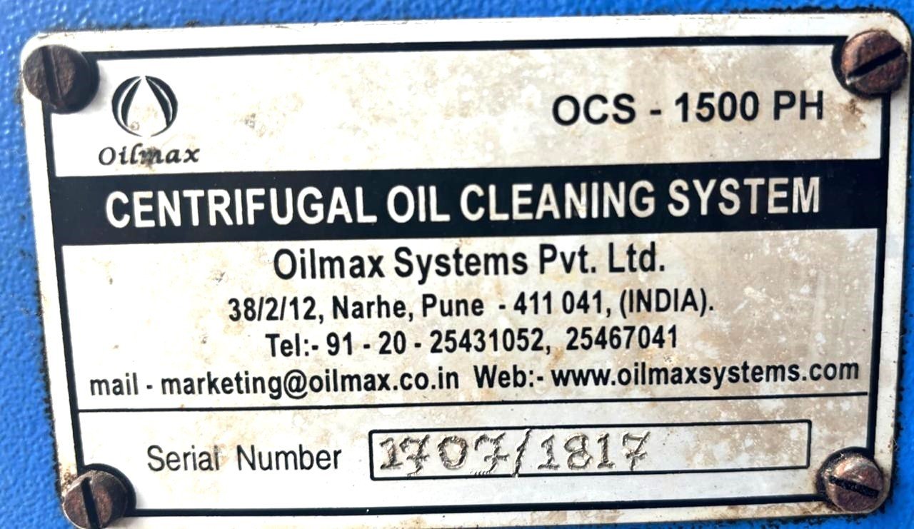 OILMAX CENTRIFUGAL OIL CLEANING SYSTEM OCS-1500PH SN 17071817 (10)