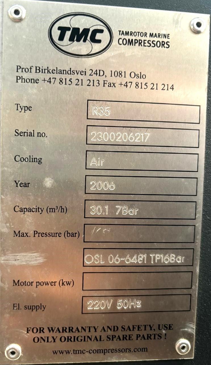 TMC TAMROTOR MARINE COMPRESSORS R35 SR NO. 2300206217 AIR DRYER (1)