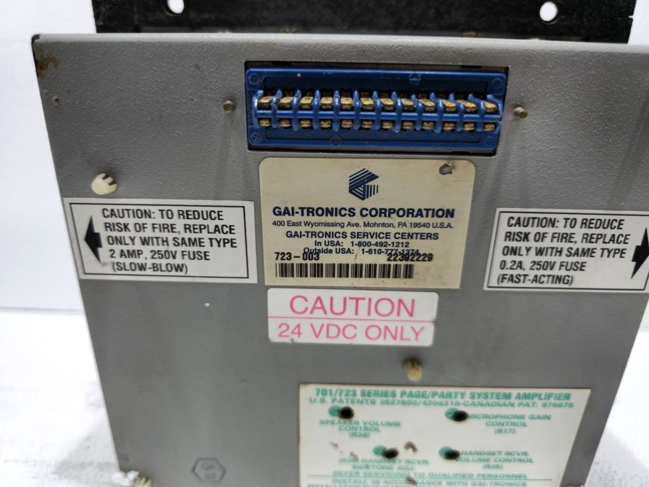 GAI TRONICS CORPORATION 723-003 REMOTE HANDSET SPEAKER AMPLIFIER 24VDC 22392229 (13)