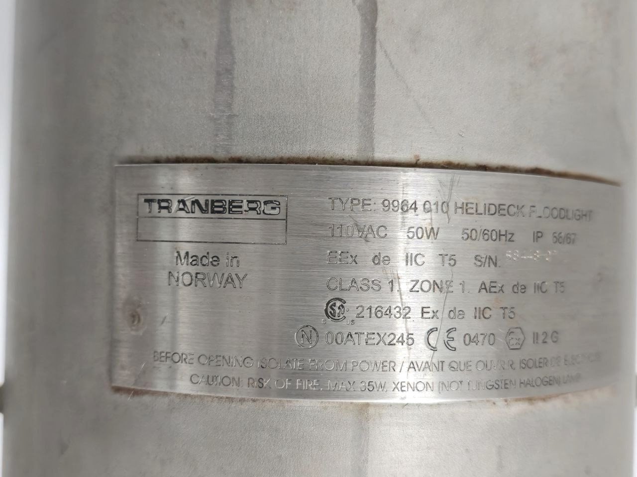 TRANBERG 9964-010 HELIDECK FLOOD LIGHT 110VAC 50W 5060HZ IP 6667 58448-07 #2 (5)
