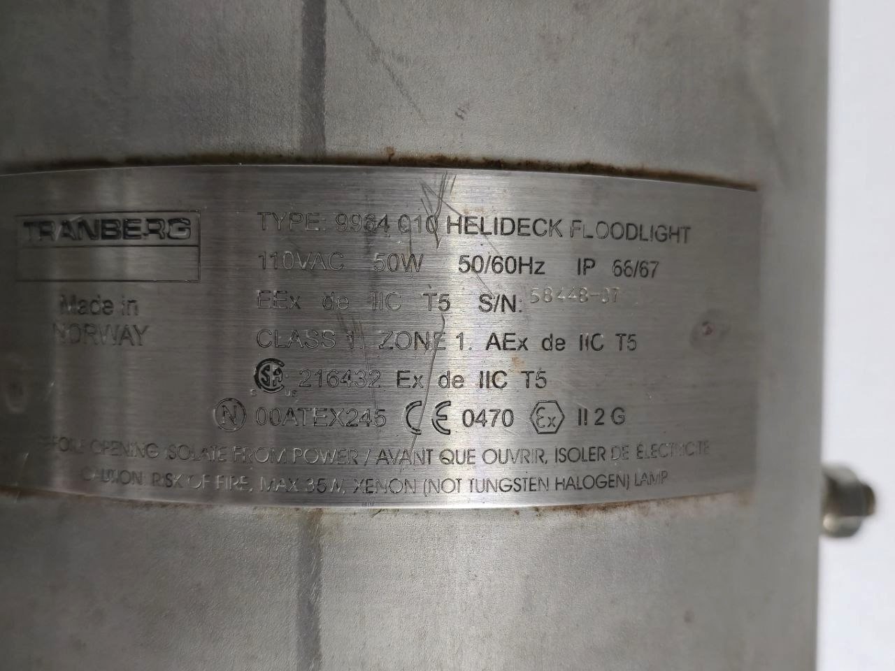 TRANBERG 9964-010 HELIDECK FLOOD LIGHT 110VAC 50W 5060HZ IP 6667 58448-07 #2 (8)