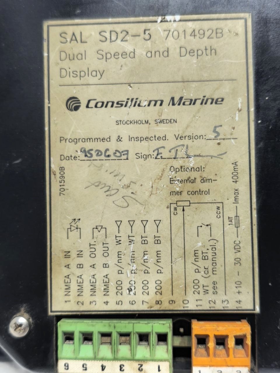 CONSILIUM MARINE SAL SD1-1 SN 502-015 SPEED AND DEPTH DISPLAY SD2-5 701492B (7)
