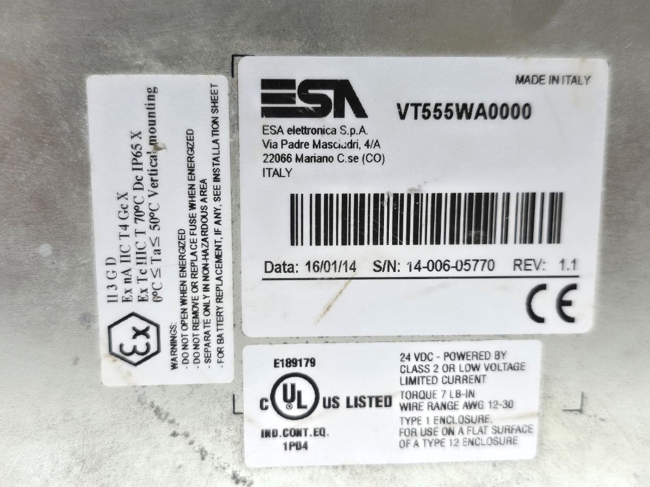 ESA VT555W VT555WA0000 OPERATOR INTERFACE REV1.1 SN14-006-05770 ITALY (6)