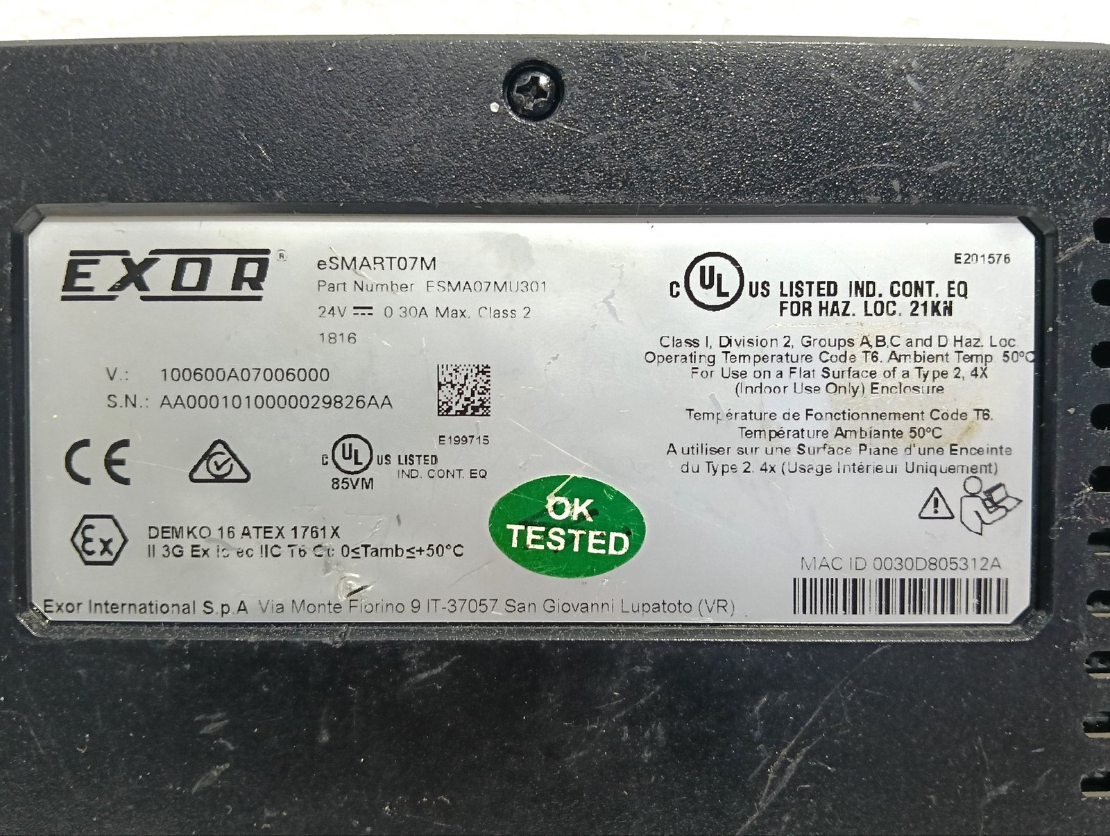 EXOR ESMA07MU301 ESMART07M 7 HMI TOUCHSCREEN OPERATOR INTERFACE 24VDC (2)