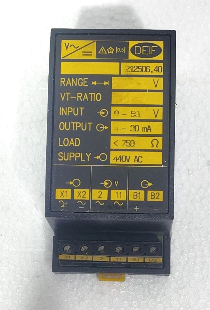 DEIF 0.5 212506.40 VOLTAGE TRANSDUCER 440 VAC INPUT 0-50V OUTPUT 0-20 mA (3)